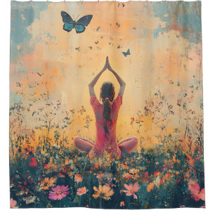 Sonnenuntergangs-Wiesen-Meditation mit Schmetterli Duschvorhang