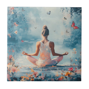 Sonnenuntergangs-Wiesen-Meditation mit Schmetterli Fliese