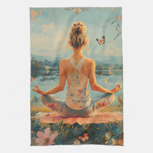 Sonnenuntergangs-Wiesen-Meditation mit Schmetterli Geschirrtuch