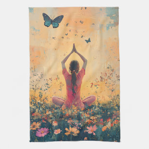 Sonnenuntergangs-Wiesen-Meditation mit Schmetterli Geschirrtuch