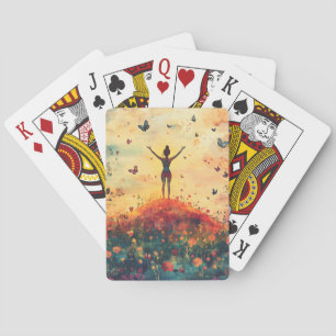 Sonnenuntergangs-Wiesen-Meditation mit Schmetterli Spielkarten