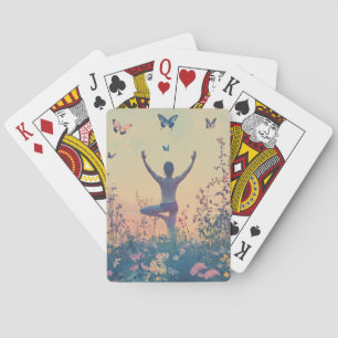 Sonnenuntergangs-Wiesen-Meditation mit Schmetterli Spielkarten