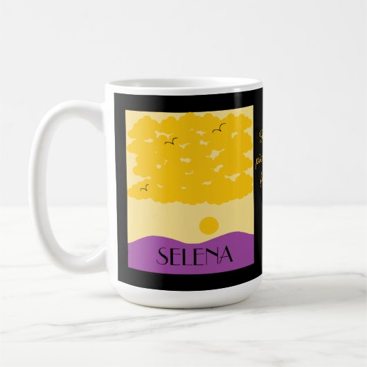 Sonnenuntergangs-Wolken über lila Hügeln: Kaffeetasse (Links)