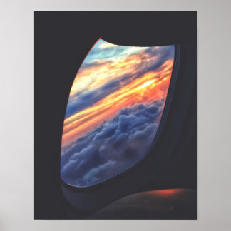 Sonnenuntergangsansicht von einem Flugzeug-Fenster Poster