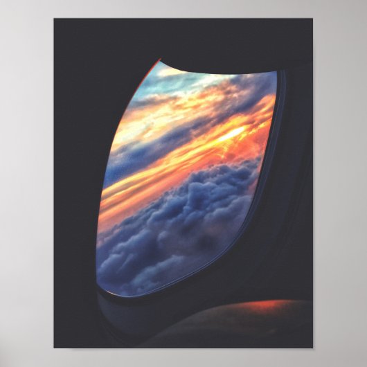 Sonnenuntergangsansicht von einem Flugzeug-Fenster Poster (Vorne)