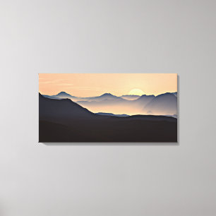 Sonnenuntergangsberge Silhouette Gespanntes Leinwa Leinwanddruck