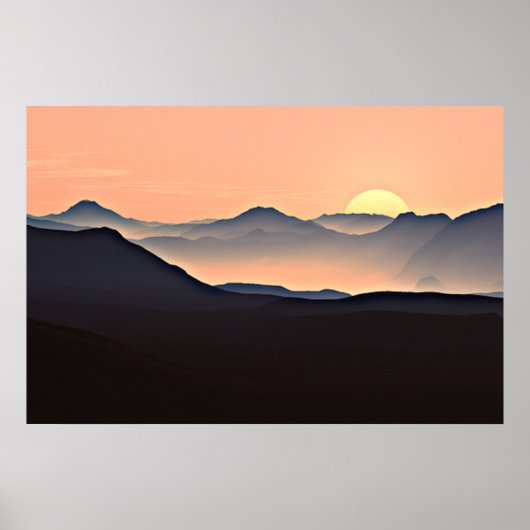 Sonnenuntergangsberge Silhouette Poster (Vorne)