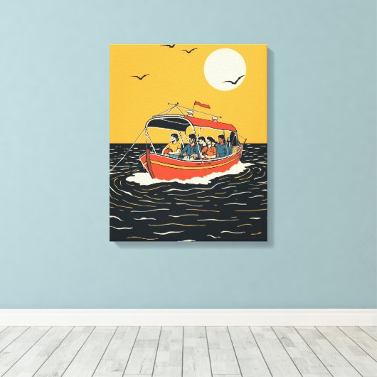 Sonnenuntergangsbootfahrt – Retro-Minimalismus Leinwanddruck (Insitu (Holzboden))