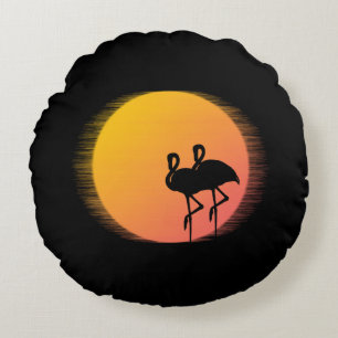 Sonnenuntergangsflamingos Rundes Kissen