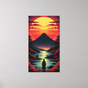 Sonnenuntergangsfluss mit Vulkan Leinwanddruck