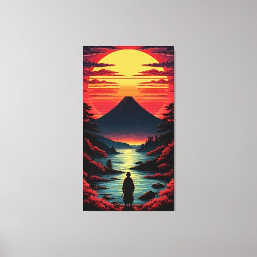 Sonnenuntergangsfluss mit Vulkan Leinwanddruck (Vorderseite)