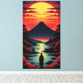 Sonnenuntergangsfluss mit Vulkan Leinwanddruck (Insitu (Holzboden))