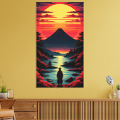 Sonnenuntergangsfluss mit Vulkan Leinwanddruck (Insitu (Wohnzimmer))