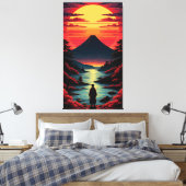 Sonnenuntergangsfluss mit Vulkan Leinwanddruck (Insitu (Schlafzimmer))