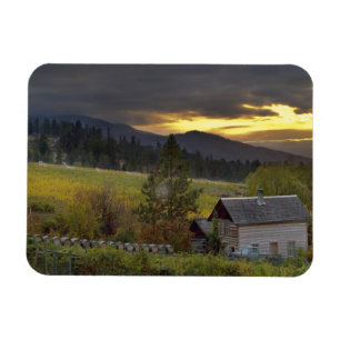 Sonnenuntergangshimmel über Weinbergen und histori Magnet
