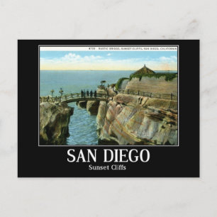 Sonnenuntergangsklippen, San Diego CA, Vintage Postkarte