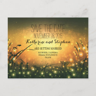 Sonnenuntergangslicht-Gartenlichter Save-the-Date- Ankündigungspostkarte