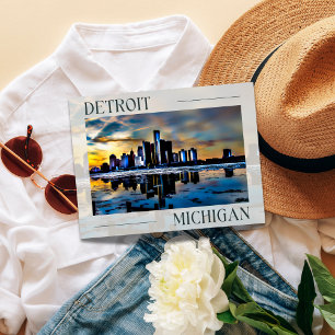 Sonnenuntergangsreflexionen: Detroit-Skyline-Postk Postkarte