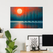 Sonnenuntergangsreflexionen mit kahlen Bäumen Poster (Heimbüro)