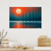 Sonnenuntergangsreflexionen mit kahlen Bäumen Poster (Küche)