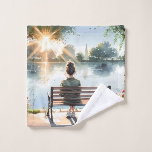 Sonnenuntergangsreflexionen Seeszene Badhandtuch Set (Waschlappen)