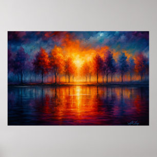 Sonnenuntergangsreflexionen über dem Herbstsee Poster