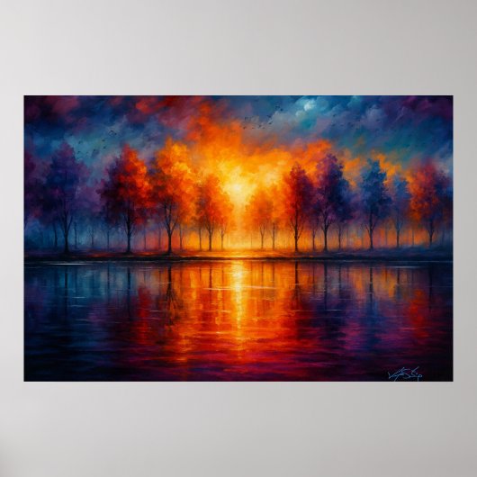 Sonnenuntergangsreflexionen über dem Herbstsee Poster (Vorne)