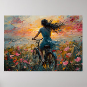 Sonnenuntergangsritt durch ein Blumenfeld - Impres Poster