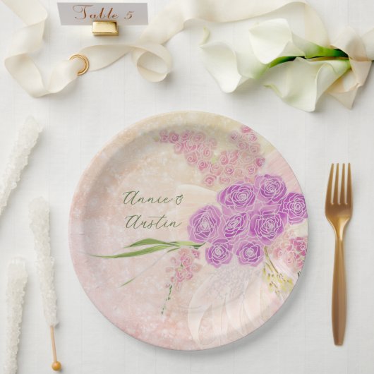 Sonnenuntergangsrose handbemalt Blush-Bogen-Blume Pappteller (Hochzeit)