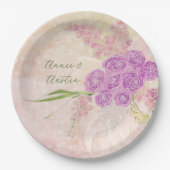 Sonnenuntergangsrose handbemalt Blush-Bogen-Blume Pappteller (Vorderseite)