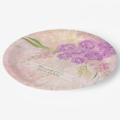 Sonnenuntergangsrose handbemalt  Blush-Bouquet  Pappteller (Schrägansicht)