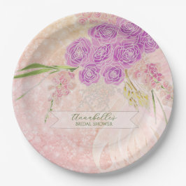 Sonnenuntergangsrose handbemalt Blush-Bouquet Pappteller