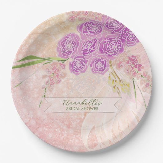 Sonnenuntergangsrose handbemalt  Blush-Bouquet  Pappteller (Vorderseite)