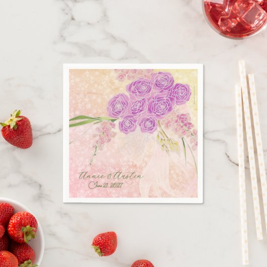 Sonnenuntergangsrose handgemalt Kokette Röte Bogen Serviette (Beispiel)