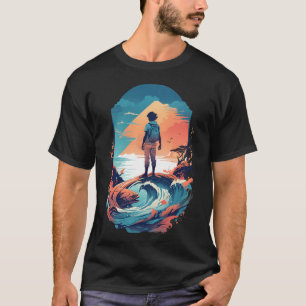 Sonnenuntergangsruhe: Digitale Malerei eines junge T-Shirt
