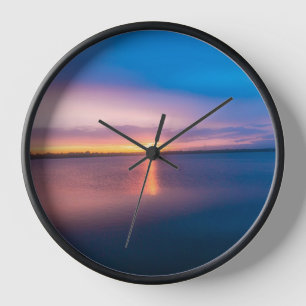 Sonnenuntergangssee-Landschaftsfotografie-Wanduhr  Uhr