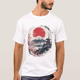 Sonnenuntergangsserenität am Berg Fuji – Japanisch T-Shirt
