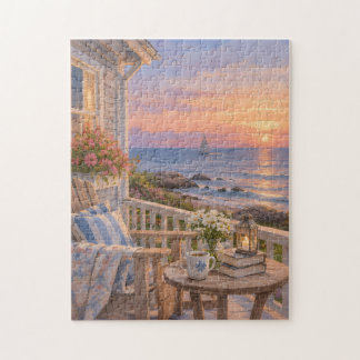 Sonnenuntergangsserenität auf der Veranda am Meer Puzzle