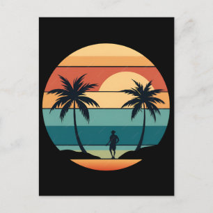Sonnenuntergangsstrand Palmen Sommer Stimmung Retr Postkarte