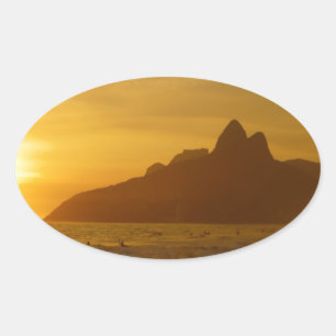 Sonnenuntergangsstrand Tropischer Ozean Wasser Fri Ovaler Aufkleber
