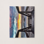 Sonnenuntergangsstrandansicht von rustikaler Holzt Puzzle (Vertikal)