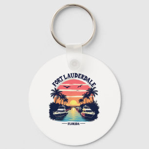 Sonnenuntergangsszene beim Bootfahren in Fort Laud Schlüsselanhänger