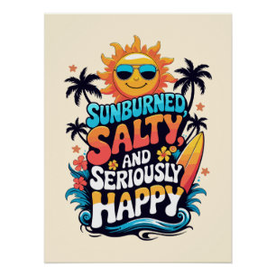 Sonnenverbrannt Salzig und Glücklich – Retro-Stran Poster