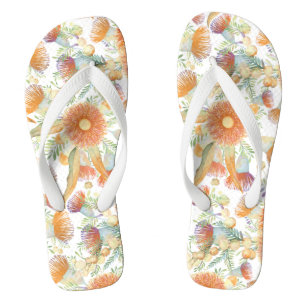 Sonnenverbrannte Akazie und Eukalyptusblüten Flip Badesandalen