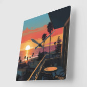 SONNENVERKEHR IN SANTA MONICA #1 QUADRATISCHE WANDUHR (Winkel)