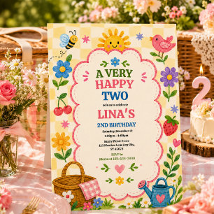 Sonnenverwöhnte Garten 2. Geburtstags-Blumen-Pickn Einladung