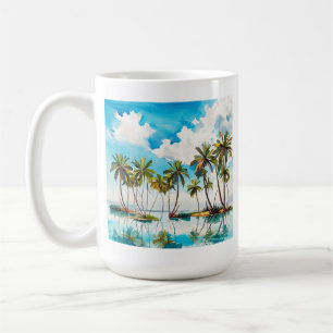 Sonnenverwöhnte Insel-Aquarell-Palmenstrand v4 Kaffeetasse