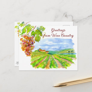 Sonnenverwöhnter Weinberg & Trauben – Aquarell Wei Postkarte