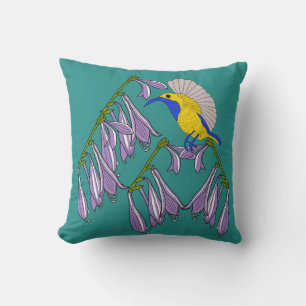 Sonnenvogel mit violetten Blumen Kissen