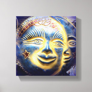 Sonnenwand/ Mondgesicht mit eingewickeltem Leinwan Leinwanddruck